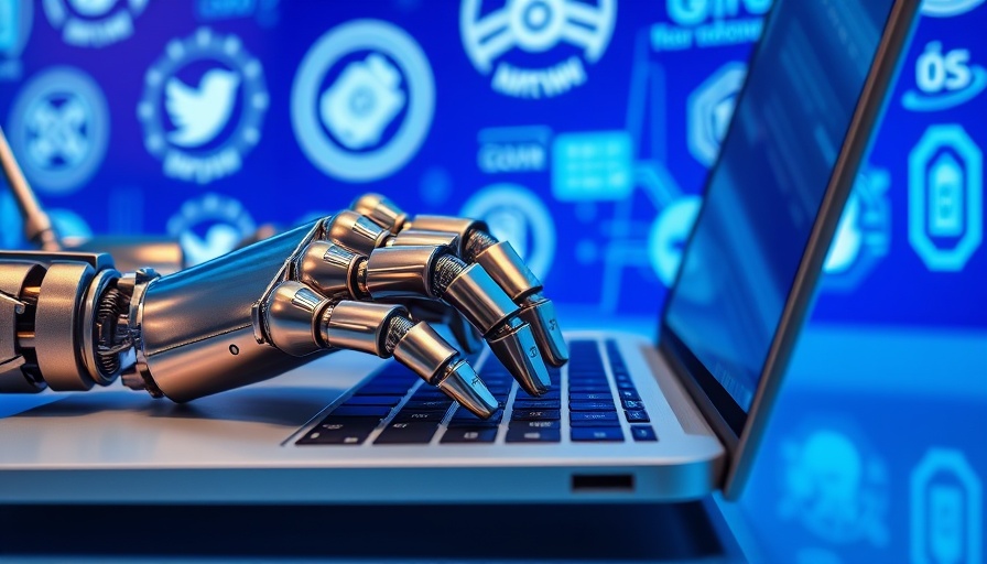 Robotic hands typing with technology logos, Perplexity AI Detectors theme.
