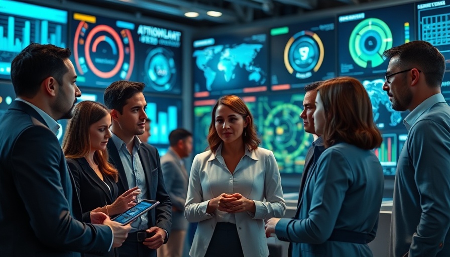 Professionals discussing AI insights in a modern office.