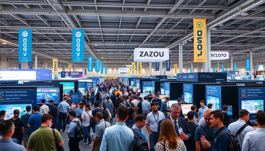 AI job predictions at a tech expo with networking attendees.