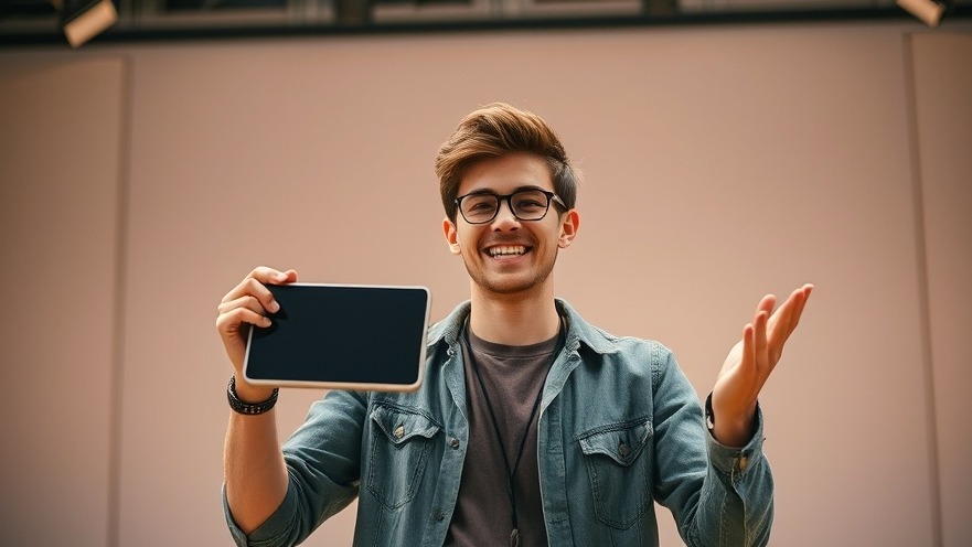 Young man showcasing a tech device, highlighting executive compensation trends.