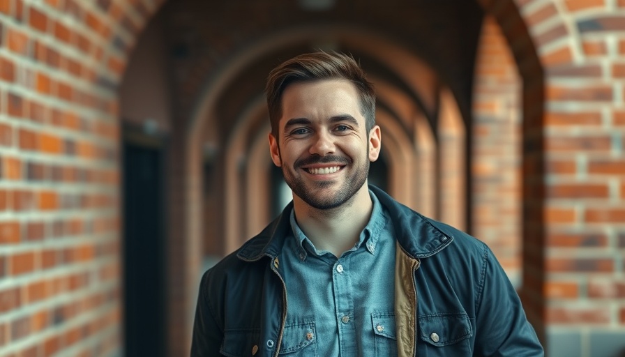 Man in plaid shirt smiling in a brick archway corridor for Badar Khan Suri release news.