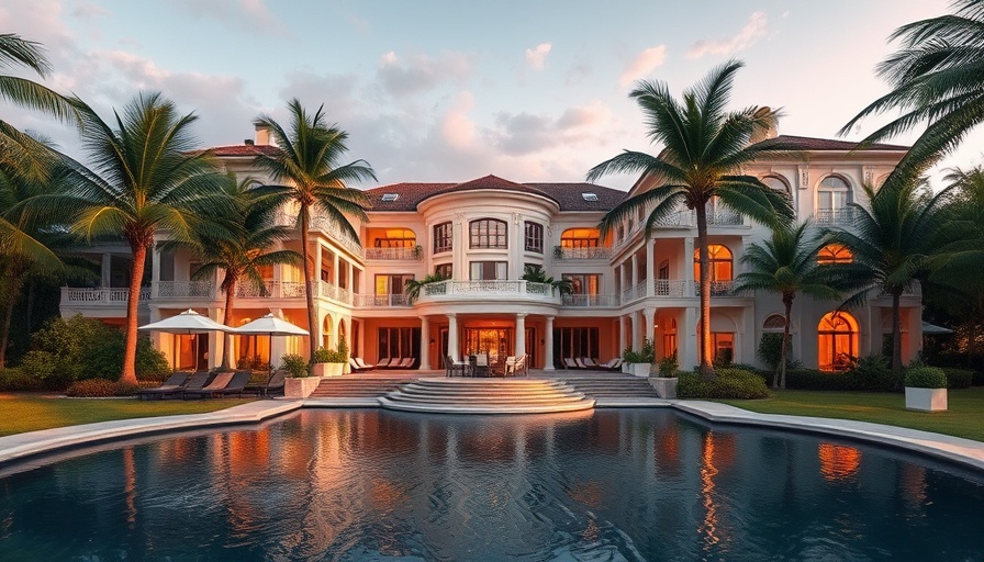 Qatar-a-Lago Banner Protest location, luxurious mansion view.