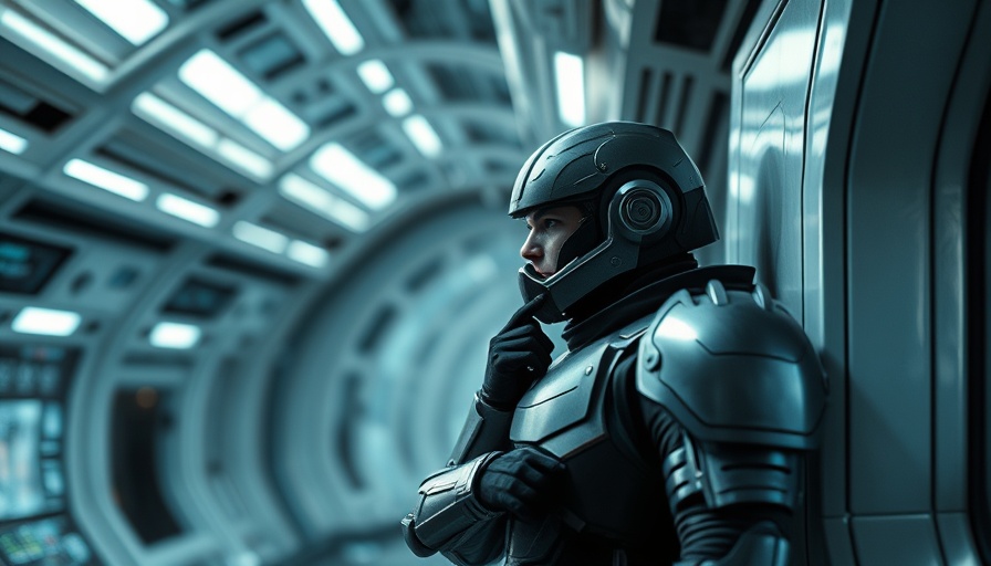 Murderbot adaptation struggles: futuristic armored figure contemplative in spaceship.