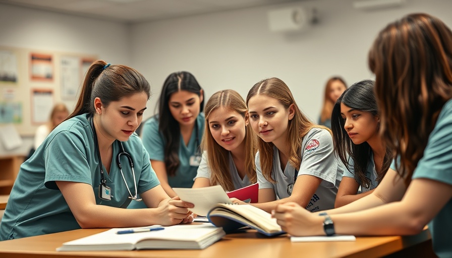 Nursing students in a study session for continuing education in health.