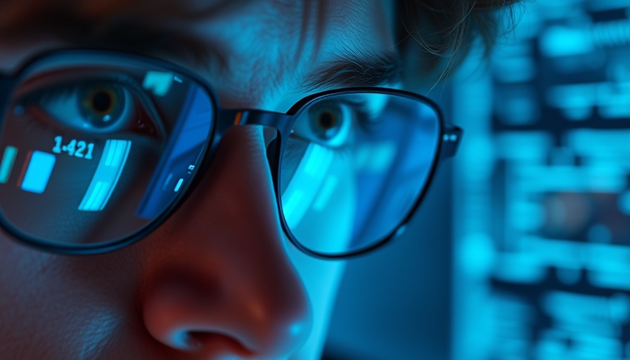Close-up of reflective glasses showing code, related to SWFT initiative cybersecurity standards.