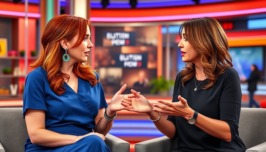 Talk show scene with two women in conversation, celebrity news today.
