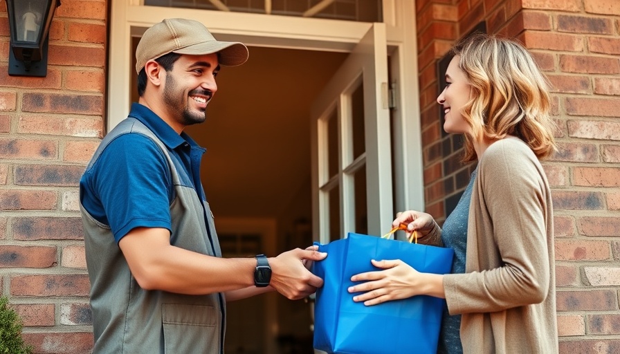 Walmart delivery speeds depicted by a delivery person handing groceries to a woman at her door