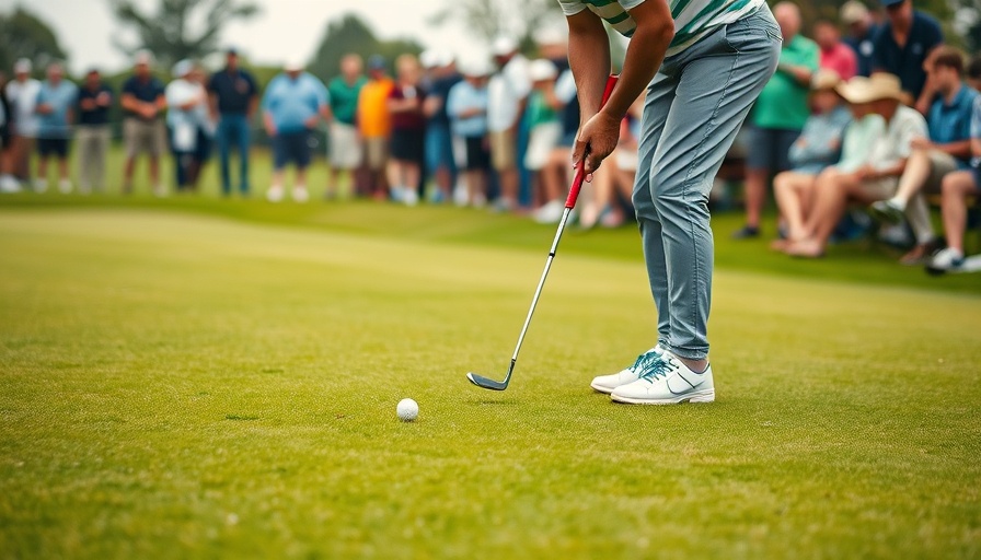 Golfer on the course during PGA Championship facing weather challenges.
