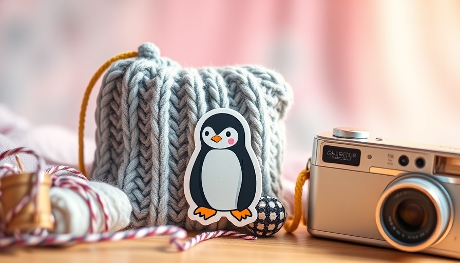 High school graduation gift ideas: knitted pouch, penguin sticker, camera.