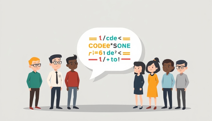 Illustration of diverse figures with speech bubble code, symbolizing democratic AI revolution.