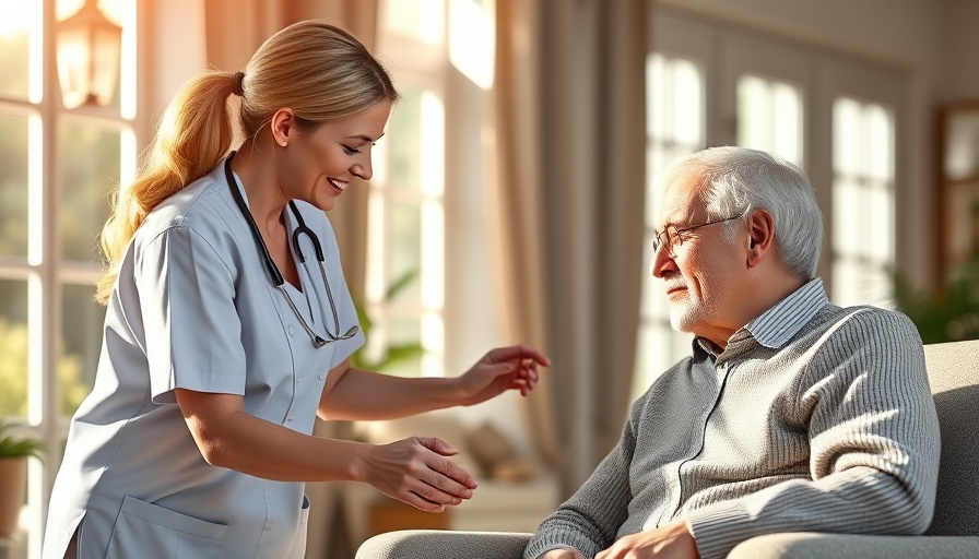 Elderly man assisted by nurse in home, Alzheimer's disease risk and sedentary lifestyle.