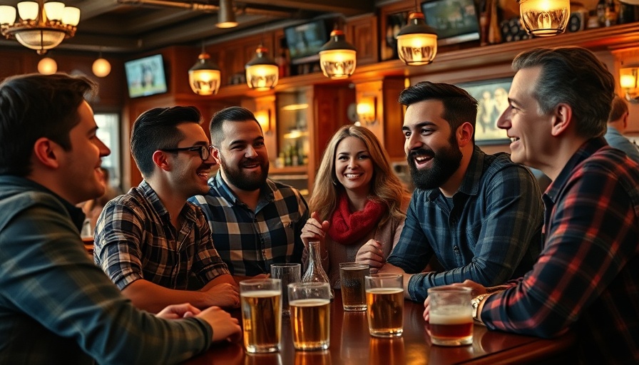 Friends chatting at a lively bar counter, celebrity news today.