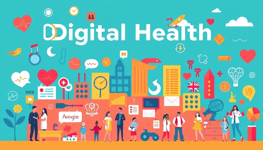 Digital health investment taxonomy poster with icons and event details.