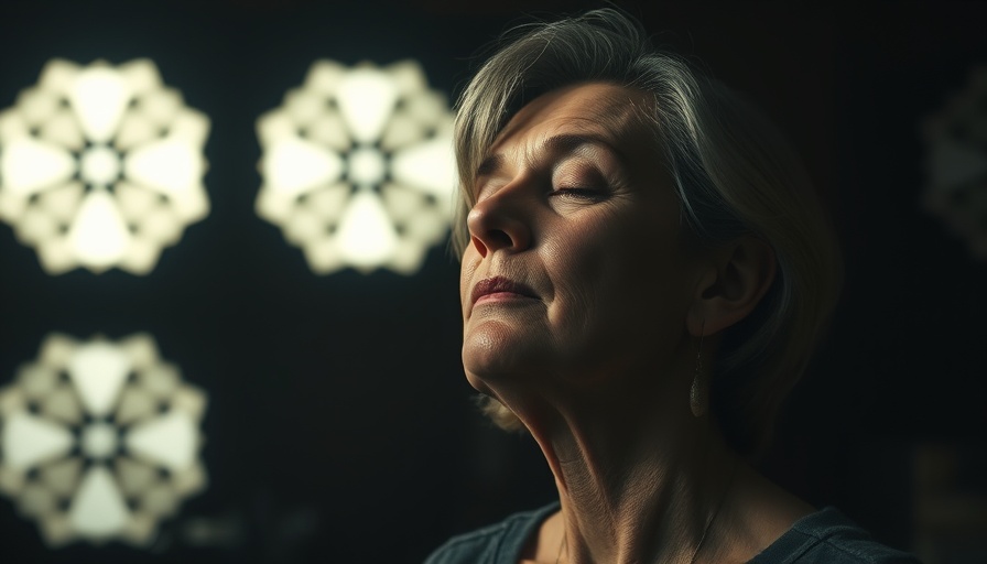 Middle-aged woman reflecting in soft light, relating to frontotemporal dementia.