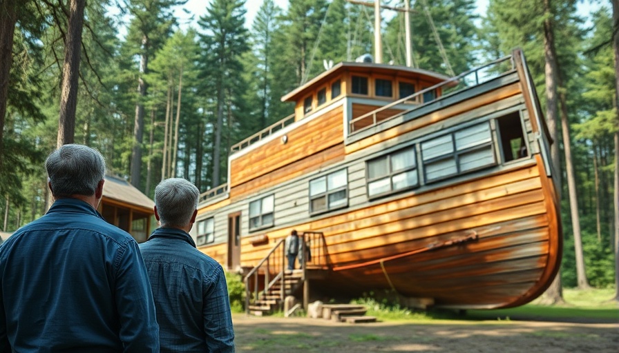 People observing large grounded ship in forest, world news today.