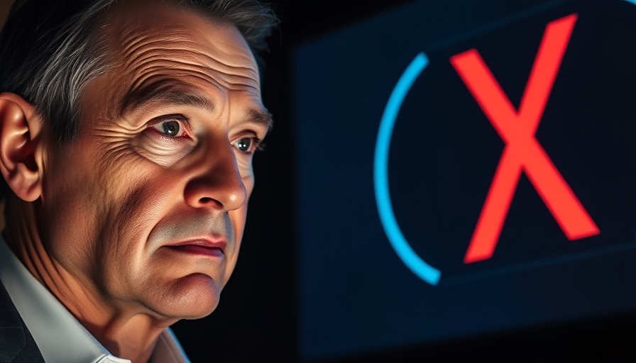 Thoughtful prominent figure beside illuminated X logo.