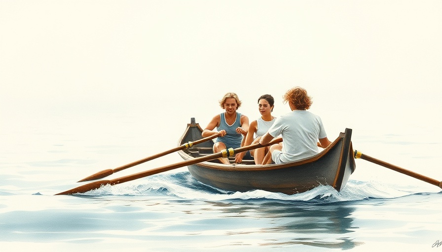 Historic painting depicting India's colonial past with rowers.