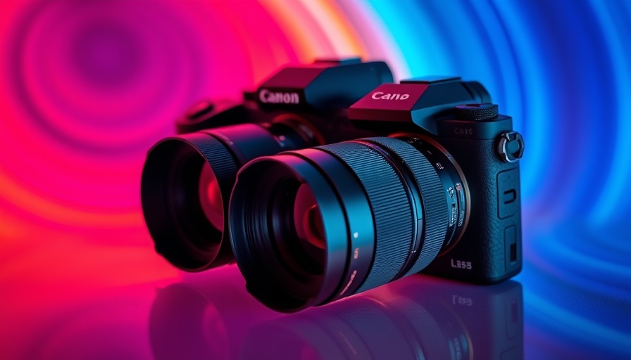 Top mirrorless cameras of 2025 against a vivid gradient backdrop.