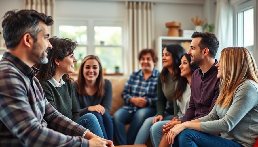 Modern Family cast having a heartfelt discussion in living room.