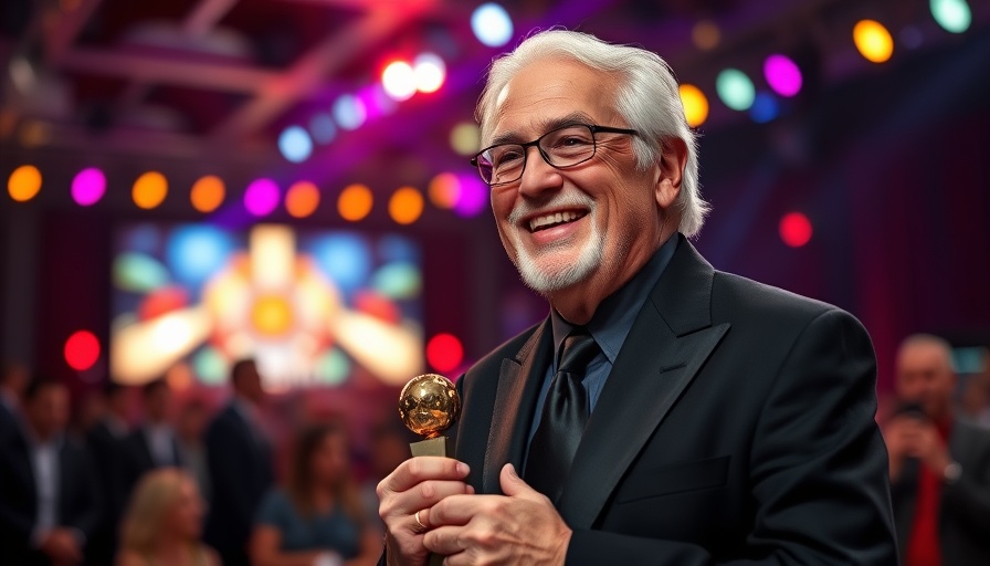 Jafar Panahi holding award at Cannes Palme d'Or 2025.
