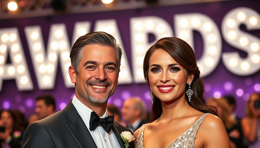 Celebrity news today: elegant couple at award show in formal attire.