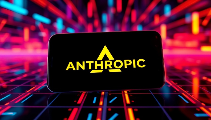 Smartphone with ANTHROPIC logo on screen, colorful digital background.