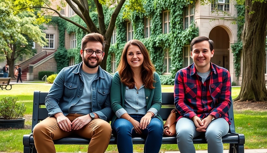 Cheerful group sitting at a university campus park, highlighting visa issues.