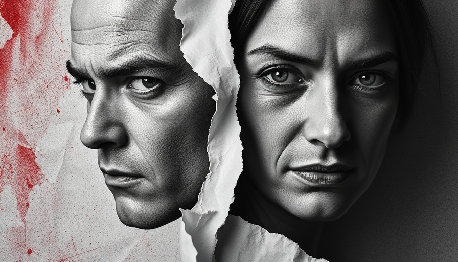Tech news today: dramatic torn portrait concept in monochrome and red.