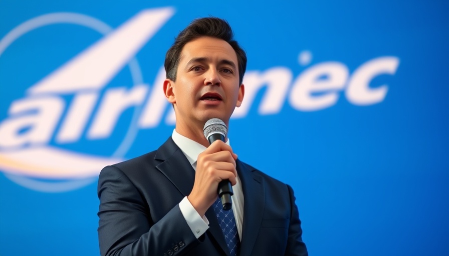 Businessman discussing budget airline model with confidence.
