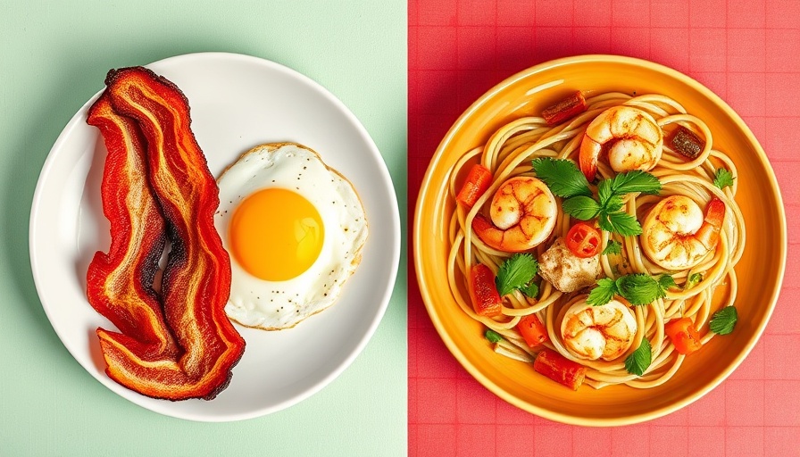 Keto vs. Mediterranean meal comparison on textured green background.