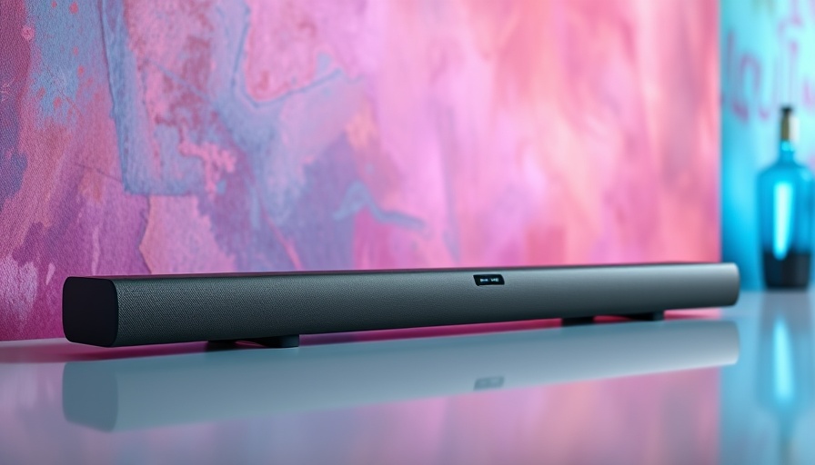 Sleek modern soundbars on vibrant background, enhancing enjoyment.