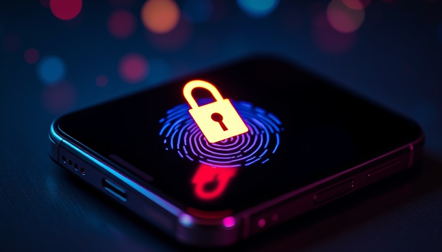 Smartphone with fingerprint and padlock symbol representing mobile security privacy risks.