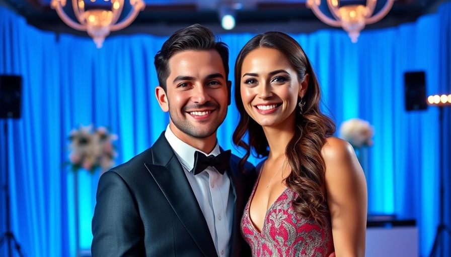 Elegant couple smiling at an event for celebrity news today.