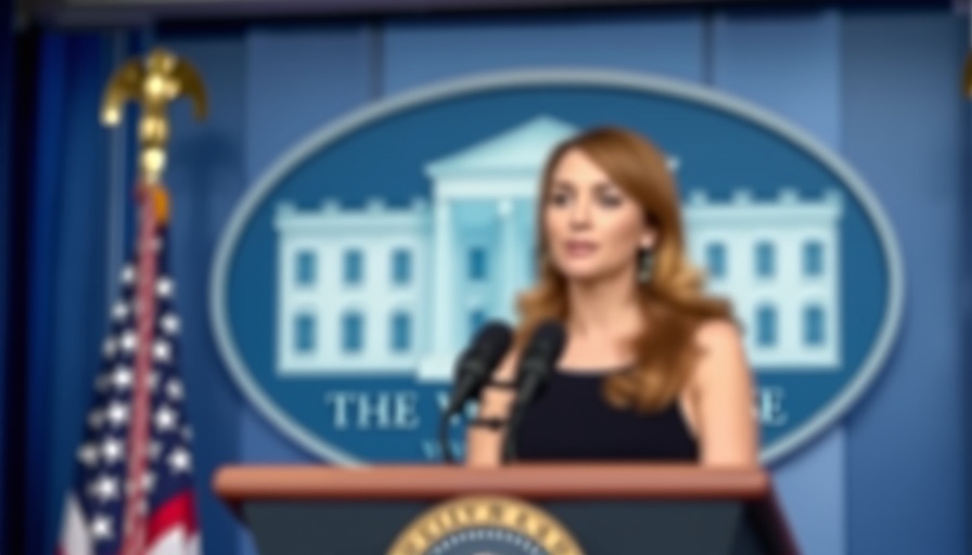 Blurred speaker at podium in a press conference setting.