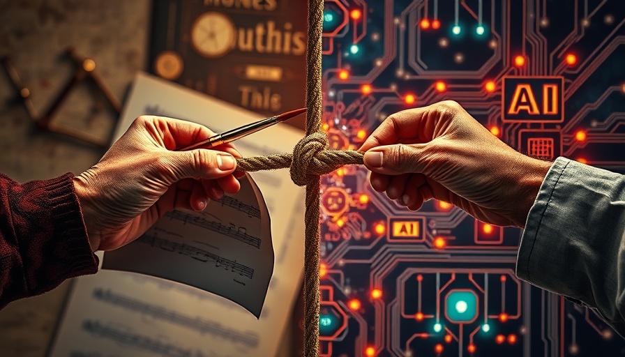 Tug-of-war between art and AI, symbolizing copyright AI content ID.