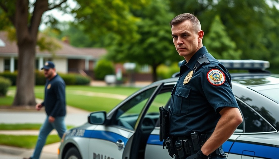 Police officer stands alert by patrol car amid Minnesota political violence.
