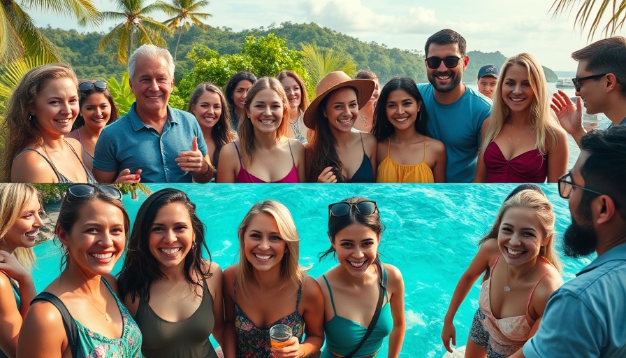 Expat life in Koh Samui collage with beach and smiling people.