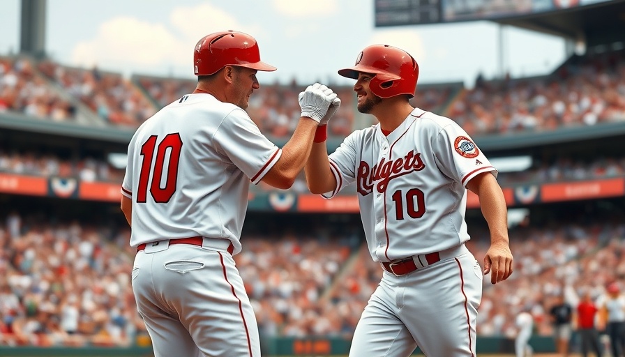Baseball players celebrating on field with fist bump, MLB.