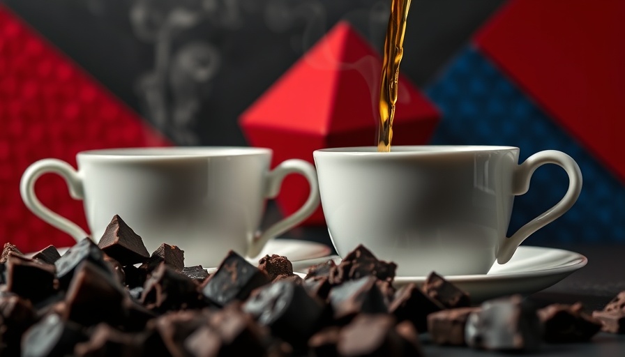 Flavonoid-rich tea and chocolate in textured photo collage.