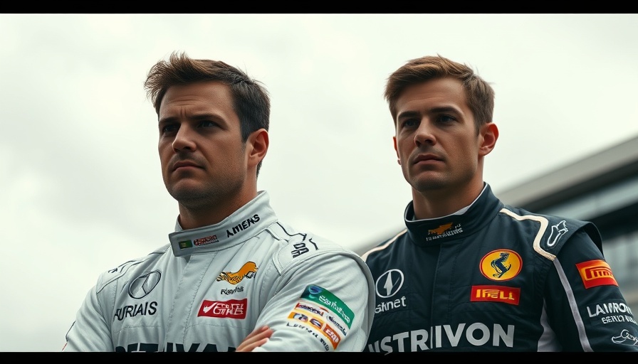 Race car drivers at F1 track in racing suits, custom iPhone camera for F1