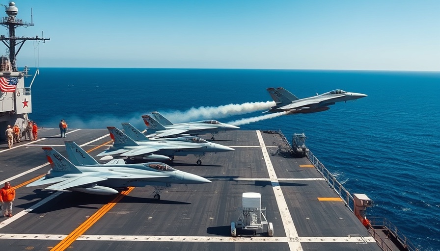 US aircraft carrier with jets showcasing military presence in Middle East.