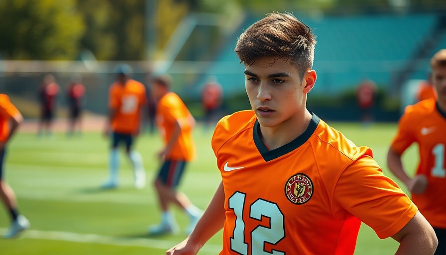 Focused football player on field during training session.