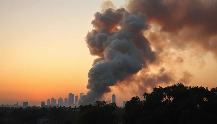 Dense smoke over cityscape resembling U.S. strikes on Iranian nuclear facilities.