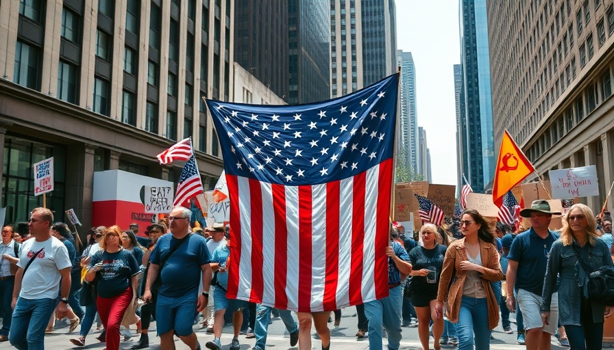 Protesters holding an upside-down American flag during trending news event.