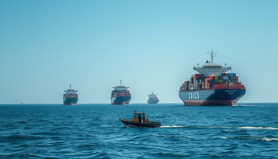 Fishermen near cargo ships reflecting oil market response to Middle East tensions.
