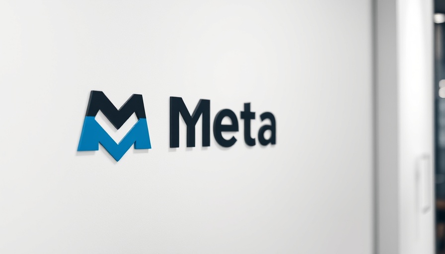 Meta logo on white wall in a corporate setting.