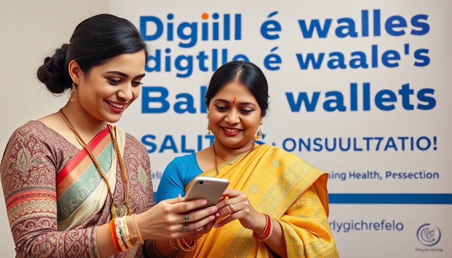 Digital health wallets consultation banner with two women examining phone.