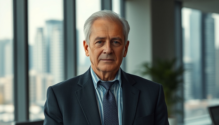 Distinguished older man in office setting with cityscape view, stock market outlook 2025.