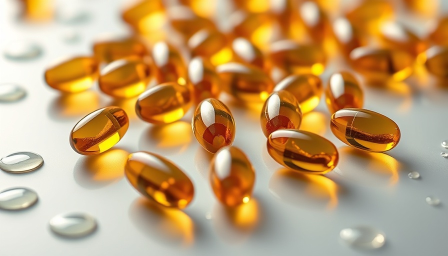 Glossy omega-3 capsules on reflective surface highlighting benefits for inflammation.