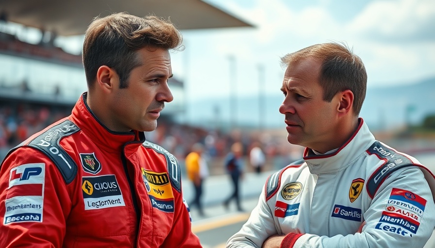 Focused racers in white suits strategizing at Apple F1 event.